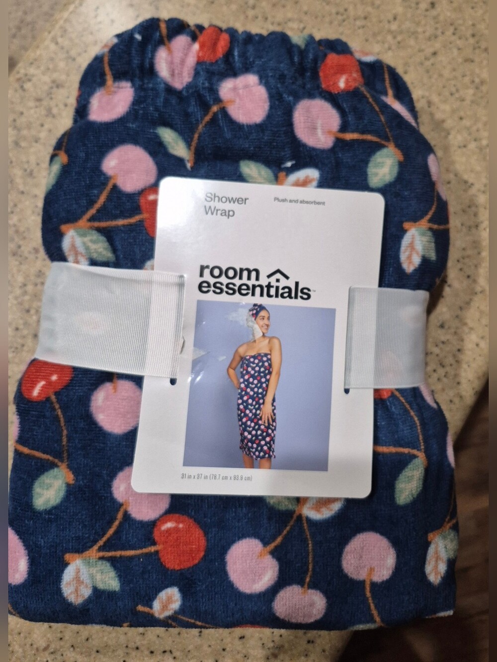 Room Essentials Women’s Navy Cherry Print Shower Wrap